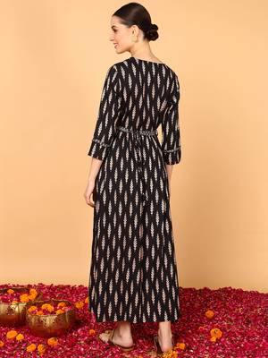 women black viscose rayon ethnic motifs printed a-line kurta 3