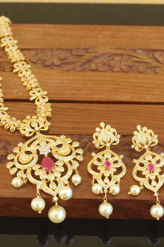 Designer gold plated cz necklace set