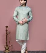 Pista plain cotton silk kurta pajama