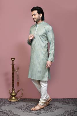 Pista plain cotton silk kurta pajama 2