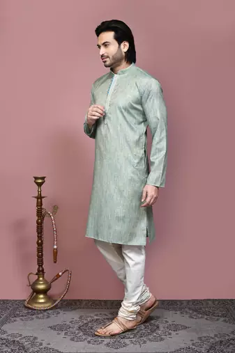 Pista plain cotton silk kurta pajama