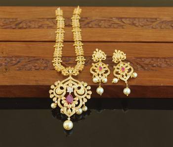 Designer gold plated cz necklace set 2