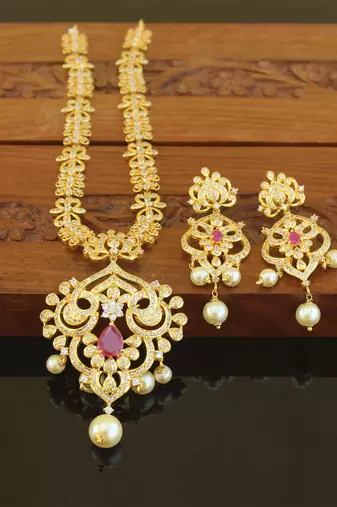 Designer gold plated cz necklace set