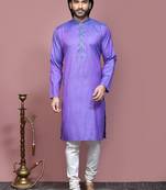 Purple plain cotton silk kurta pajama