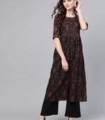 women black rayon blend ethnic motifs printed a-line kurta