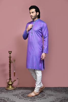 Purple plain cotton silk kurta pajama 2