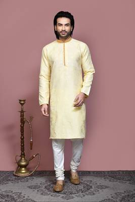 Gold woven art silk kurta pajama 1