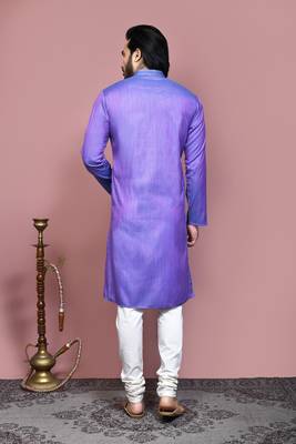 Purple plain cotton silk kurta pajama 3
