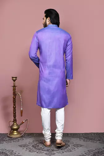 Purple plain cotton silk kurta pajama