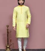 Yellow woven art silk kurta pajama