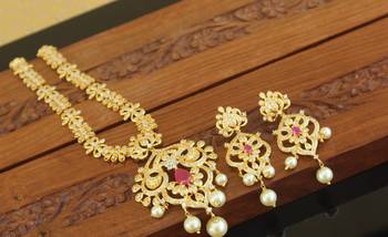 Designer gold plated cz necklace set 3
