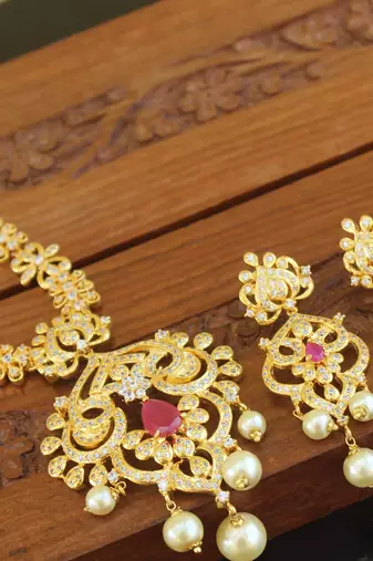 Designer gold plated cz necklace set