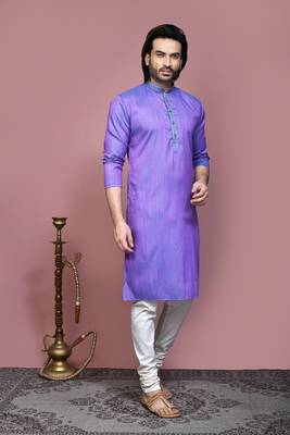 Purple plain cotton silk kurta pajama 4