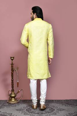 Yellow woven art silk kurta pajama 3