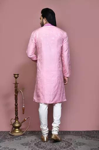Pink woven art silk kurta pajama