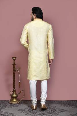 Gold woven art silk kurta pajama 3