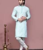 Green woven art silk kurta pajama