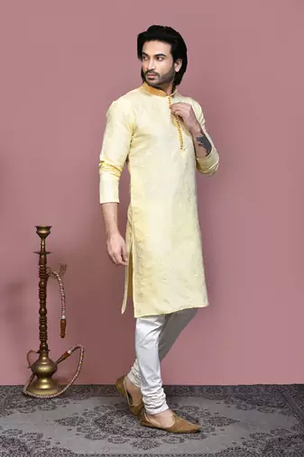 Gold woven art silk kurta pajama