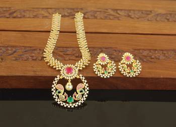Designer gold plated cz peacock necklace set 1