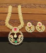 Designer gold plated cz peacock necklace set