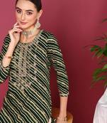 women green viscose rayon leheriya embroidered straight kurta