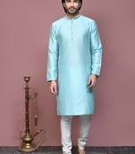 Green woven art silk kurta pajama