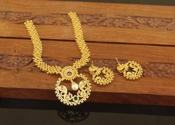 Designer gold plated cz peacock necklace set 3