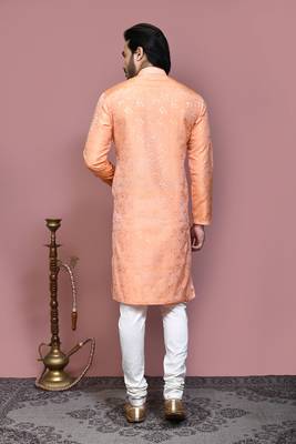 Rust woven art silk kurta pajama 3