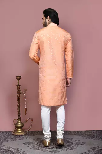 Rust woven art silk kurta pajama
