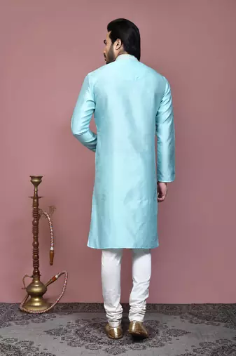Green woven art silk kurta pajama