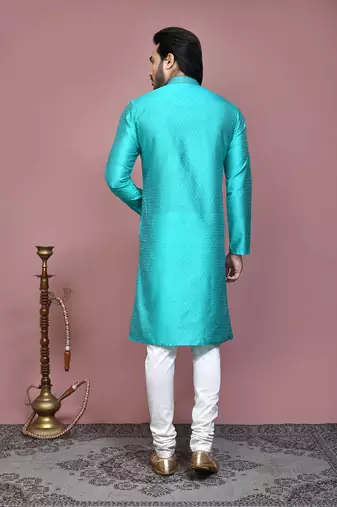 Green woven art silk kurta pajama