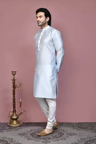 Grey woven art silk kurta pajama