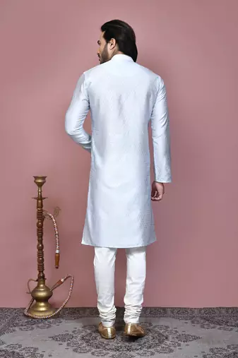 Grey woven art silk kurta pajama