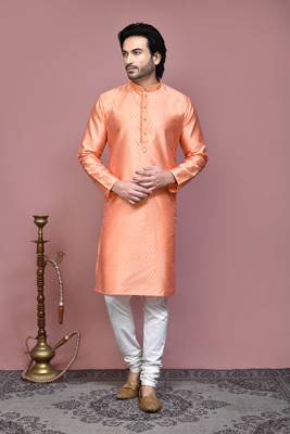 Rust woven art silk kurta pajama 1