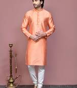 Rust woven art silk kurta pajama