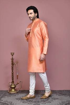 Rust woven art silk kurta pajama 2