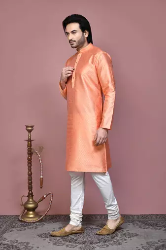 Rust woven art silk kurta pajama