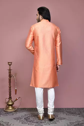 Rust woven art silk kurta pajama