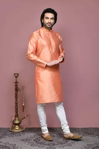 Rust woven art silk kurta pajama