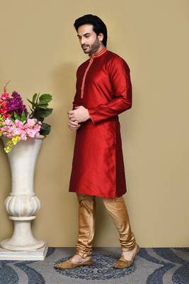 Maroon woven art silk kurta pajama 2