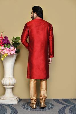 Maroon woven art silk kurta pajama 3