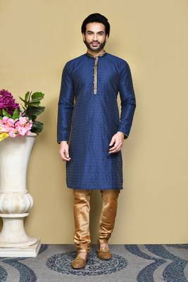 Royal blue woven art silk kurta pajama 1