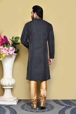 Black woven art silk kurta pajama 3