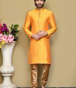Yellow woven art silk kurta pajama