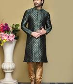 Green woven art silk kurta pajama