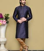 Royal blue woven art silk kurta pajama