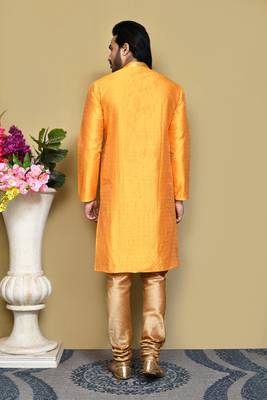 Yellow woven art silk kurta pajama 3