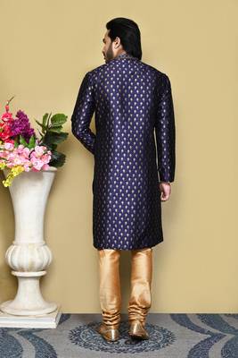 Royal blue woven art silk kurta pajama 3