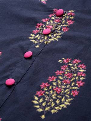 women navy blue cotton floral printed straight kurta 2