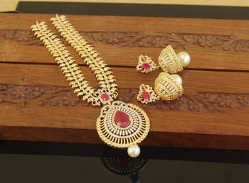 Designer gold plated cz necklace set 2